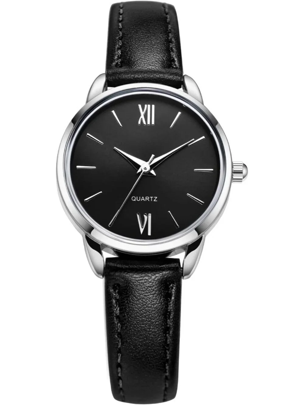 Women's Black Analog Quartz Leather Strap Small Luxury Minimalist Wrist Watch